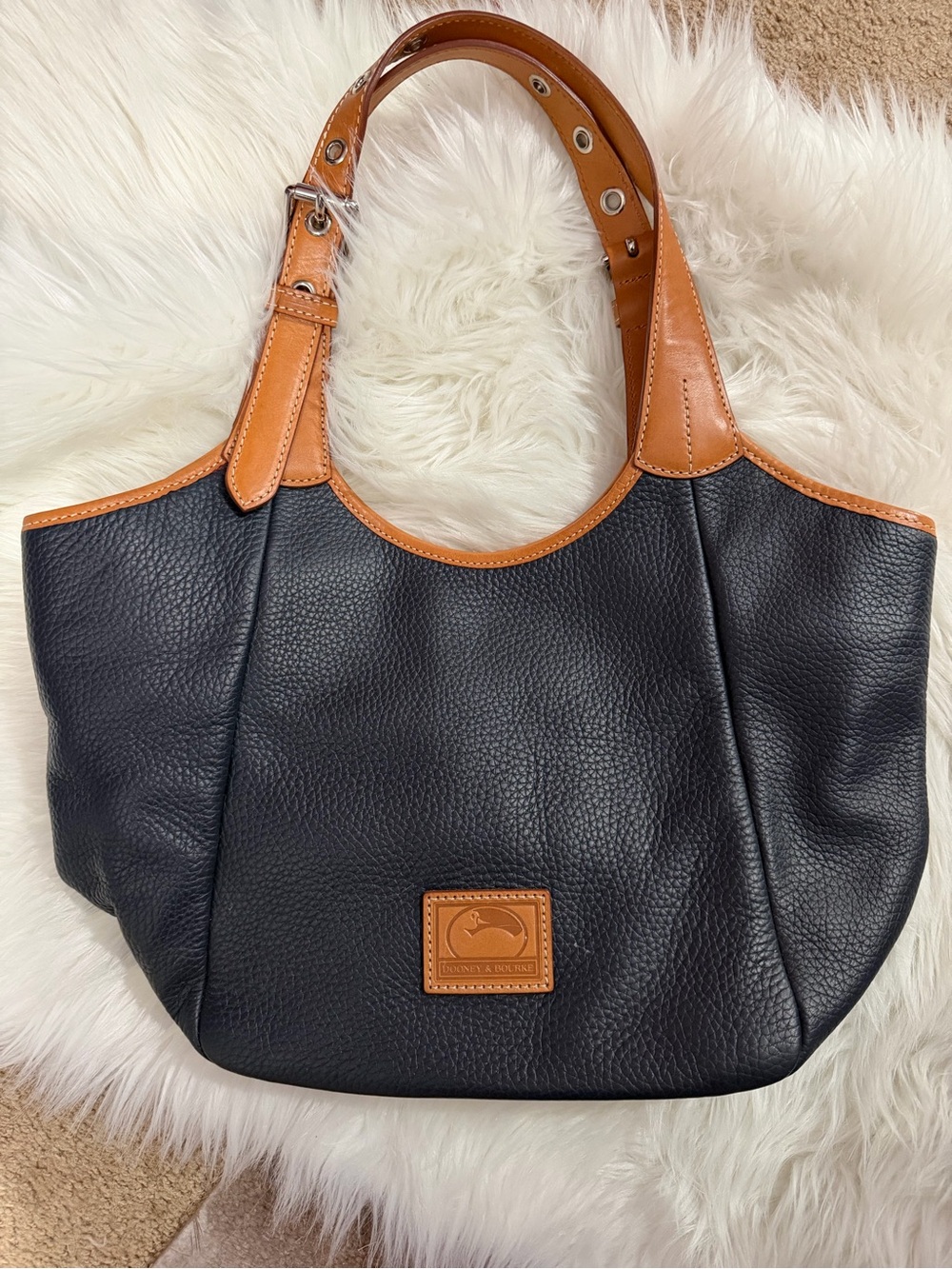 Dooney & Bourke Black Leather Shoulder Bag with Tan Trim